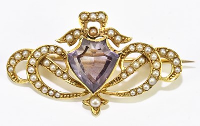 Lot 1461 - A 15ct yellow gold Art Nouveau seed pearl...