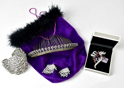 Lot 752 - A diamanté tiara, a bracelet cuff set with...