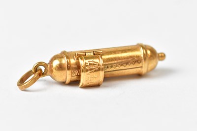Lot 699 - A yellow metal mezuzah pendant, length 3.1cm,...