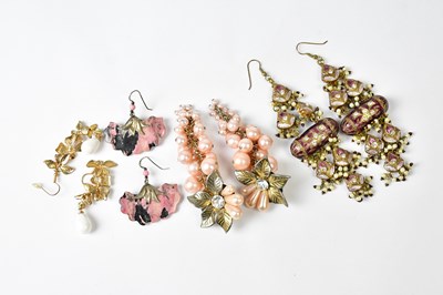 Lot 743 - A pair of rhodonite drop earrings, a pair of...