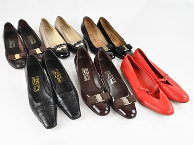 Lot 389 - SALVATORE FERRAGAMO; two pairs of leather flat...