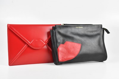 Lot 57 - LULU GUINNESS; a black leather pouch clutch...