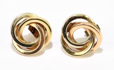 Lot 1505 - A pair of three tone yellow, white, and rose...