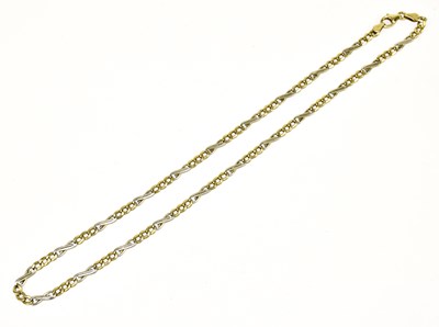 Lot 1345 - A 9ct yellow and white gold flat link chain,...