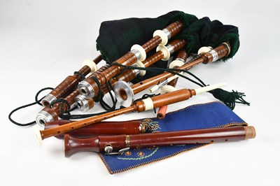 Lot 2387 - A cased set of practice bagpipes, with a...