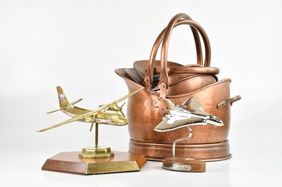 Lot 2316 - A brass Air UK Ltd plane, a silver plated...