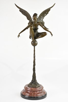 Lot 2395 - CESARO; a bronze figure of a fairy, on marble...