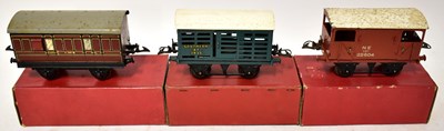 Lot 351 - HORNBY; six boxed O gauge vans and wagons, no....
