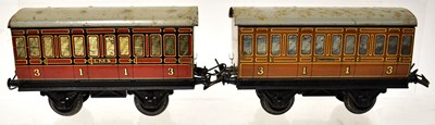 Lot 352 - HORNBY; six boxed O gauge coaches and wagons,...