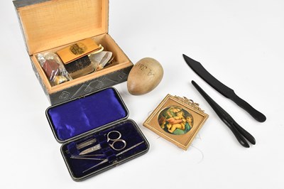 Lot 2286 - A wood lined pewter box containing various...