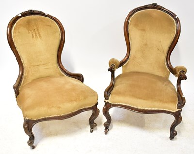 Lot 70 - Two Victorian walnut spoon back chairs, one...