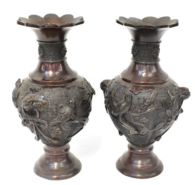 Lot 206 - A pair of Japanese Meiji period bronze...