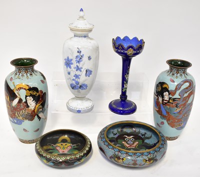 Lot 219 - A black ground cloisonné bowl, decorated with...