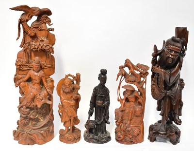 Lot 217 - Five rootwood carved figure groups including a...