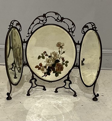 Lot 2090 - A Victorian trypych brass framed fire screen...