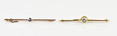 Lot 1331 - A yellow metal bar brooch set with a single...