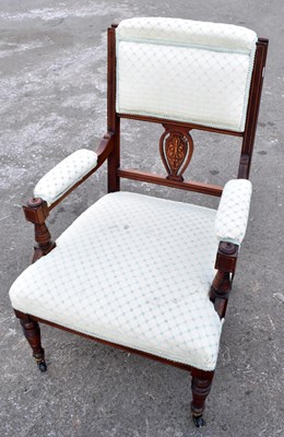 Lot 1646 - An Edwardian inlaid mahogany open armchair