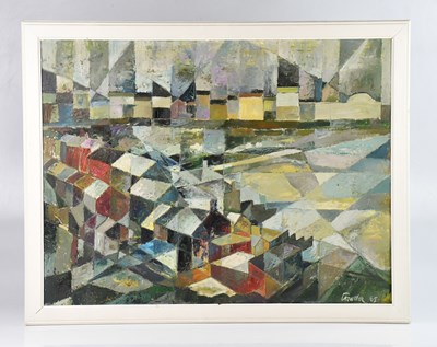 Lot 1399 - CROWTHER; abstract oil on board, 'Whitby',...