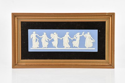 Lot 1208 - WEDGWOOD; a blue and white jasperware plaque,...