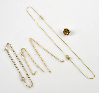 Lot 2227 - Three yellow metal fine link necklaces,...
