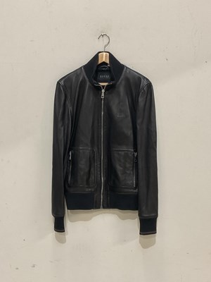 Lot 156 - GUCCI; a black soft calfskin leather bomber...