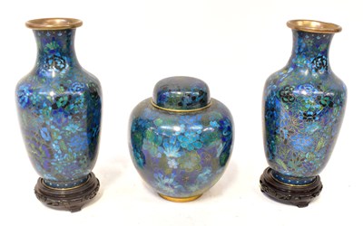 Lot 162 - A pair of Chinese cloisonné vases of baluster...