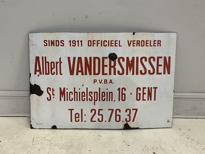 Lot 257 - An Albert Vandersmissen enamel Belgian sign,...