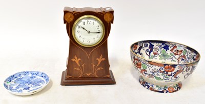 Lot 72 - An Art Nouveau inlaid mahogany mantel clock...