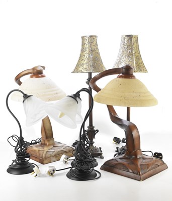 Lot 2336 - A pair of modern resin table lamps with opaque...