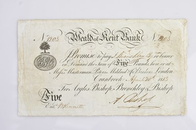 Lot 623 - A George III white £5 note for the Weald of...