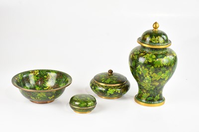 Lot 1183 - Four pieces of green cloisonné comprising two...
