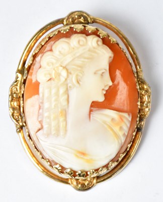 Lot 884 - A gold-plated carved shell cameo depicting a...