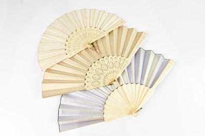 Lot 2270 - Three late 19th century bone and silk fans,...