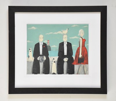 Lot 1700 - ANGELA SMYTH; gouache, two seated males with...