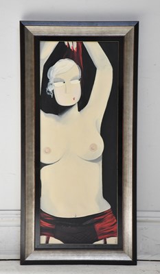 Lot 1696 - ANGELA SMYTH; gouache on canvas, standing nude,...