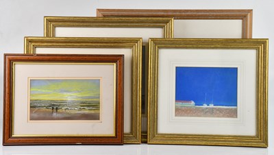 Lot 1699 - J SCOTT; five pastel scenes including moored...