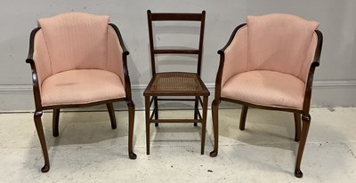 Lot 2074 - A pair of Edwardian tub chairs and a cane...