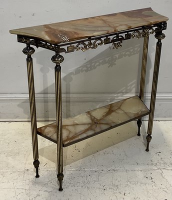 Lot 2125 - A decorative brass and onyx two tier console...