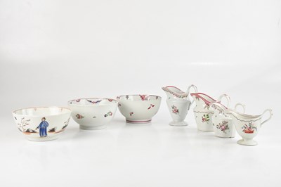 Lot 1025 - NEW HALL; three 19th century porcelain footed...