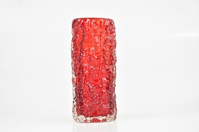 Lot 1197 - WHITEFRIARS; a ruby red 'Bark' vase, height 19....