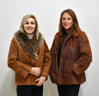 Lot 329 - A short light brown fur skin jacket with fox...