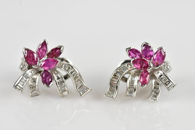 Lot 1366 - A pair of white metal cluster earrings, set...