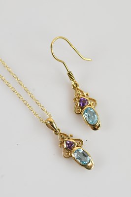 Lot 378 - A 9ct gold gem set pendant and single earring,...