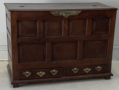 Lot 2028 - A 19th century oak coffer/mule chest with two...