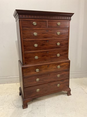 Lot 2012 - A 19th century mahogany chest on chest with...
