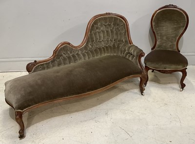 Lot 2026 - A Victorian mahogany framed chair-end chaise...