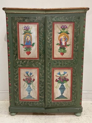 Lot 2056 - A European pine marriage cupboard painted in...