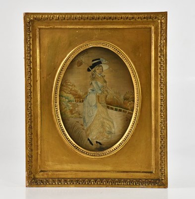 Lot 1230 - A 19th century needlework and silk panel...