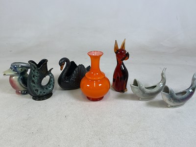 Lot 438 - An orange Swedish art glass vase, together...