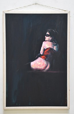 Lot 1004 - HAYDEN CHARLES; oil on canvas, 'Masked Female',...